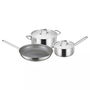 Fiskars puodų rinkinys 1,5L/3L ir keptuvė 28cm, nerūdijantis plienas, indukcijai, neprideganti