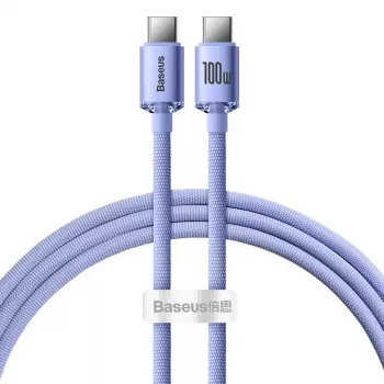 Baseus USB-C į USB-C Crystal Shine 100W PD greito įkrovimo ir duomenų kabelis, 1,2 m, violetinis