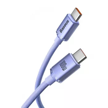 Baseus USB-C į USB-C Crystal Shine 100W PD greito įkrovimo ir duomenų kabelis, 1,2 m, violetinis