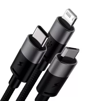 Baseus StarSpeed USB 3-in-1 daugiafunkcis įkrovimo laidas USB-C + Micro USB + Lightning 3.5A 1,2m juodas