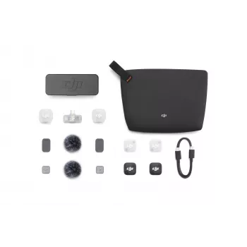DJI Mic Mini 2 belaidė mikrofonų sistema (2 TX + 1 mobilus RX + įkrovimo dėklas), balta