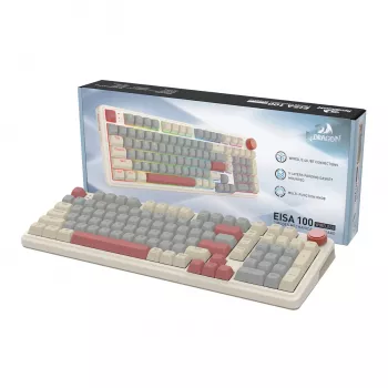 Redragon K768WGR-WL EISA 100 96% belaidė mechaninė žaidimų klaviatūra, karštai keičiami raudoni jungikliai, balta/pilka
