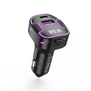 XO BCC12 Bluetooth 5.0 FM siųstuvas su dvigubu USB įkrovimu, laisvų rankų skambučiais, LED ekranu, USB/TF kortelės MP3 grotuvu ir automobilio akumuliatoriaus įtampos stebėjimu, skirtas 12V/24V transporto priemonėms