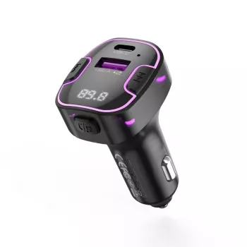 XO BCC12 Bluetooth 5.0 FM siųstuvas su dvigubu USB įkrovimu, laisvų rankų skambučiais, LED ekranu, USB/TF kortelės MP3 grotuvu ir automobilio akumuliatoriaus įtampos stebėjimu, skirtas 12V/24V transporto priemonėms