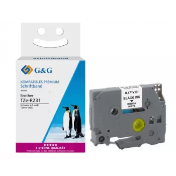 G&G Ninestar satino juosta, suderinama su Brother TZe-R231, 12 mm x 4 m, raudona