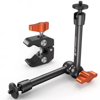 KF Magic Arm + Super Clamp tvirtinimo rinkinys su 1/4 colio ir 3/8 colio sriegiais, 15-55 mm žnyplėmis, juodos spalvos
