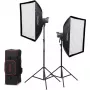 Godox Litemons LA200D K2 2 šviesų dienos šviesos LED monolight rinkinys su softbox'ais, stovais ir nešiojimo krepšiu