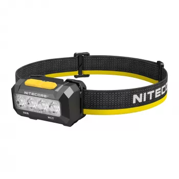Nitecore HA19 600 liumenų balta ir raudona LED priekinė lemputė su IPX7 vandens atsparumu, 100 m šviesos spindulio nuotoliu, dviejų mygtukų valdymu, atšvaitais su galvos juosta, maitinama 3x AAA