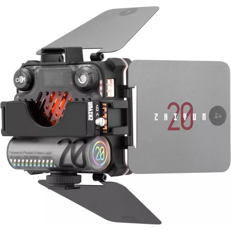 Zhiyun M20 Combo 20W dviejų spalvų LED vaizdo šviesos rinkinys su RGB, mini trikojis, difuzorius, grotelės, barndoors