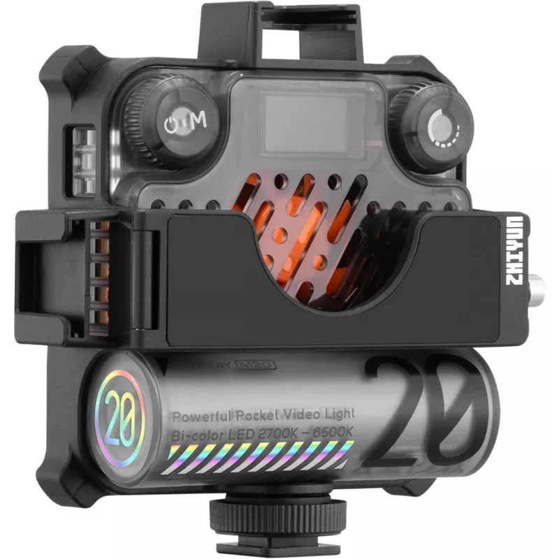 Zhiyun M20 Combo 20W dviejų spalvų LED vaizdo šviesos rinkinys su RGB, mini trikojis, difuzorius, grotelės, barndoors