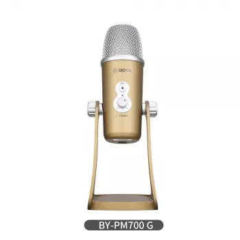 BOYA BY-PM700G USB kondensatorinis mikrofonas su 4 kryptiniais režimais, 24 bitų/48 kHz, stiprinimo ir nutildymo valdymu, ausinių stebėjimu, skirtas PC/Mac