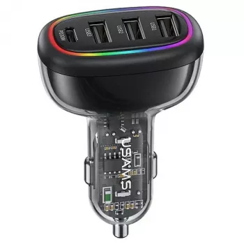 USAMS C34 48W PD greitas automobilinis kroviklis su 1x USB-C ir 3x USB-A - juodas