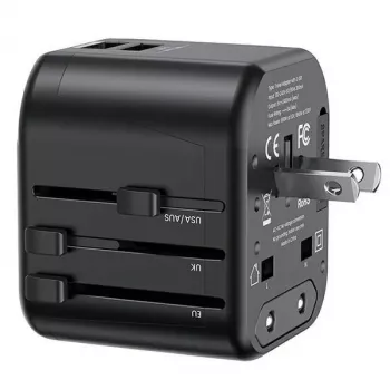 USAMS T55 universalus kelioninis įkroviklis 2xUSB 12W US/AU/EU/UK juodas CC173TC01