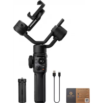 Zhiyun Smooth 5S AI išmaniojo telefono gimbalas su magnetiniu papildomu apšvietimu, 3 ašių stabilizatoriumi, 300g keliamoji galia, juodas
