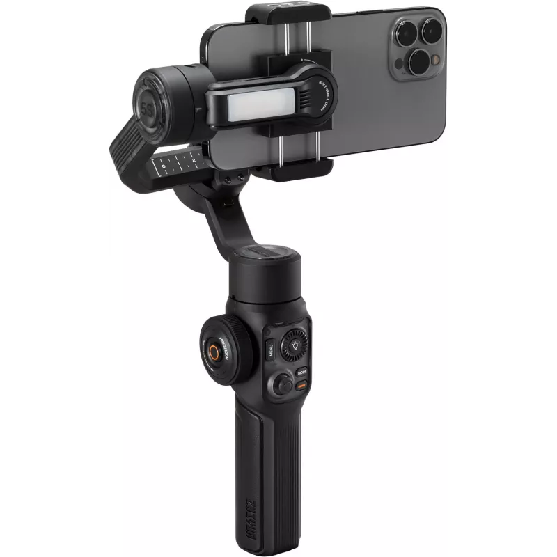 Zhiyun Smooth 5S AI išmaniojo telefono gimbalas su magnetiniu papildomu apšvietimu, 3 ašių stabilizatoriumi, 300g keliamoji galia, juodas