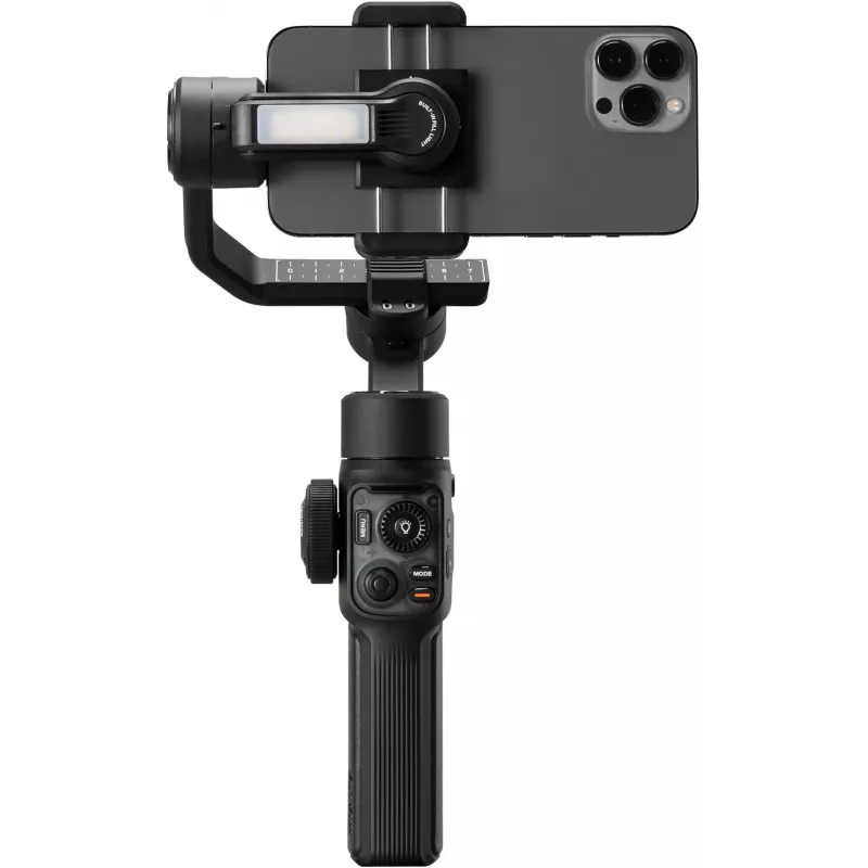 Zhiyun Smooth 5S AI išmaniojo telefono gimbalas su magnetiniu papildomu apšvietimu, 3 ašių stabilizatoriumi, 300g keliamoji galia, juodas