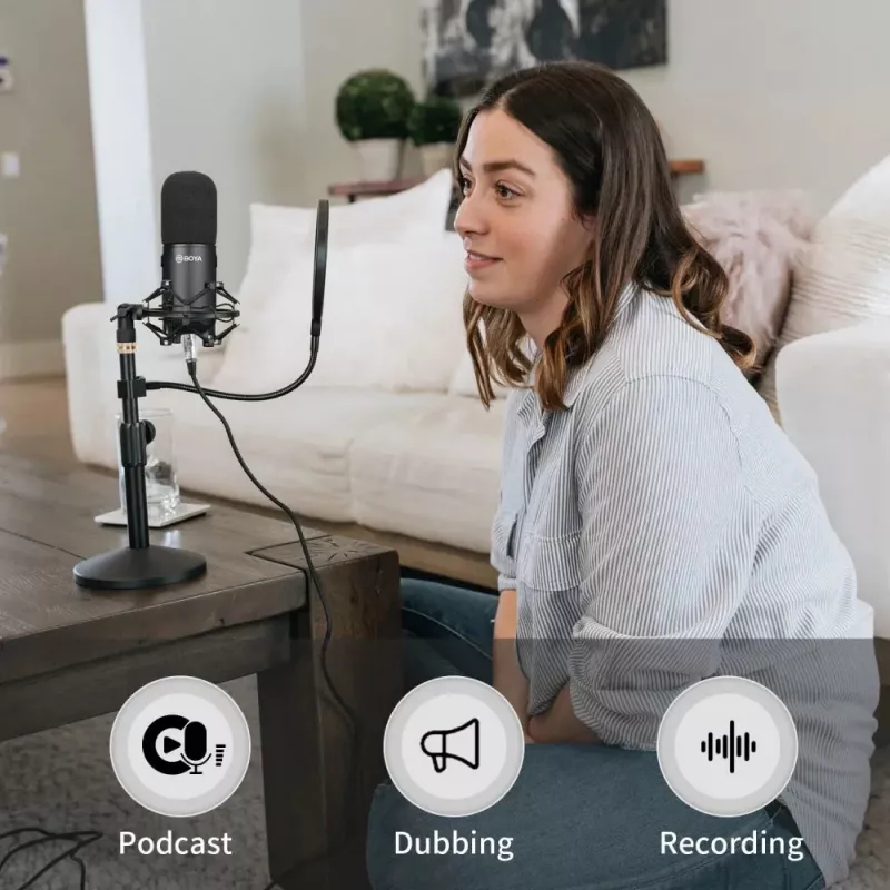 BOYA BY-DM500 dinaminis kardioidinis mikrofonas - XLR, metalinis korpusas, vokalui, podcastams, gyviems pasirodymams