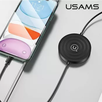 USAMS US-CC096 10W Qi belaidžio įkrovimo padėklas su Lightning kabeliu - juodas