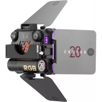 Zhiyun M20C COMBO RGB LED užpildymo šviesa su magnetiniu laikikliu, 20W, 2700K-6500K, CRI≥95, OLED ekranu, Bluetooth programėlės valdymu, mini trikojis, difuzorius, grotelės, laikymo krepšys