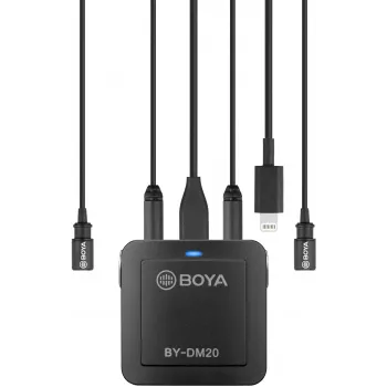 BOYA BY-DM20 dviejų kanalų skaitmeninis kondensatorinis mikrofonas su USB-C, Lightning ir USB-A jungtimis, visakryptis, 25Hz-20kHz, skirtas iOS, Android, Windows, Mac