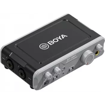 BOYA BY-AM1 2 kanalų USB-C garso sąsaja su XLR/TRS įėjimais, +48V fantominiu maitinimu ir tiesioginiu monitoravimu