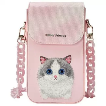 Nimmy Big Eyed Pet 2.0 katės telefonų dėklas – rožinis kryžminis krepšys išmaniesiems telefonams iki 6,7 colio