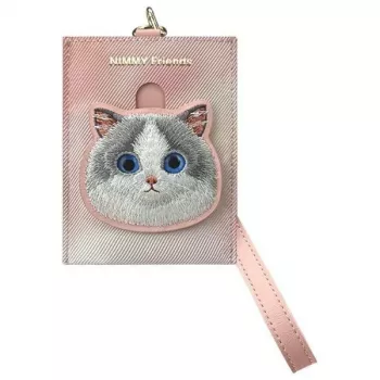 NIMMY Big Eyed Pet 2.0 Cat Pink PU Leather kortelių laikiklio piniginė su 6 kortelių lizdais, monetų kišene ir užtrauktuku