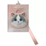 NIMMY Big Eyed Pet 2.0 Cat Pink PU Leather kortelių laikiklio piniginė su 6 kortelių lizdais, monetų kišene ir užtrauktuku