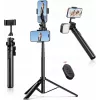 ULANZI MT-70 5 sekcijų aliumininis monopod selfie lazda su trikoju, nuimamu Bluetooth nuotolinio valdymo pulteliu, dviem telefono laikikliais ir 1/4 colio sraigtu, išsiskleidžia iki 880 mm, juoda