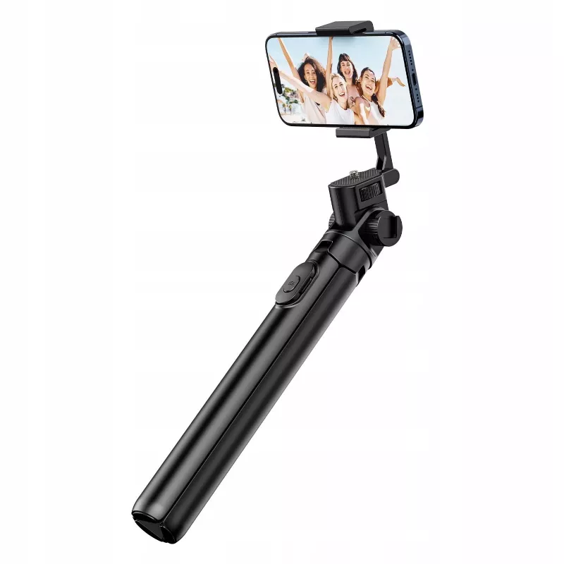 ULANZI MT-70 5 sekcijų aliumininis monopod selfie lazda su trikoju, nuimamu Bluetooth nuotolinio valdymo pulteliu, dviem telefono laikikliais ir 1/4 colio sraigtu, išsiskleidžia iki 880 mm, juoda