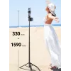 ULANZI MT-70 5 sekcijų aliumininis monopod selfie lazda su trikoju, nuimamu Bluetooth nuotolinio valdymo pulteliu, dviem telefono laikikliais ir 1/4 colio sraigtu, išsiskleidžia iki 880 mm, juoda