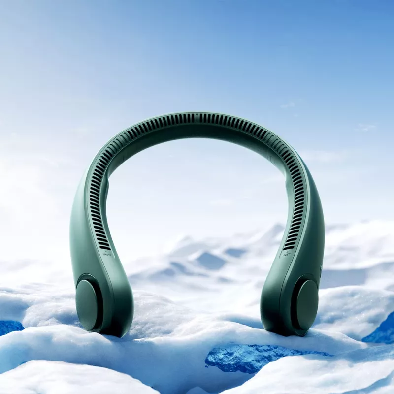 JISULIFE Neck Fan Life3 – nešiojamas bekraštis USB įkraunamas ventiliatorius, žalias
