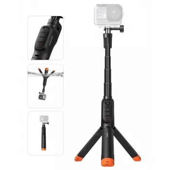 TELESIN vandeniui atsparus selfie strypas su nuotolinio valdymo pulteliu, skirtas DJI Osmo Action kameroms, 15m IPX8, ištraukiamas iki 60cm, juodas