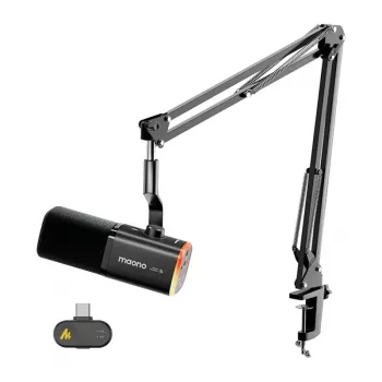 MAONO PD100WS dinaminis mikrofonas (juodas) - USB-C/XLR, kardioidinis, 24-bit/48kHz, pilnai metalinis su stalinio stovo