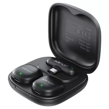 ACEFAST R1 belaidė lavalier mikrofonų sistema su 2 siųstuvais ir USB-C/Lightning imtuvu – juoda
