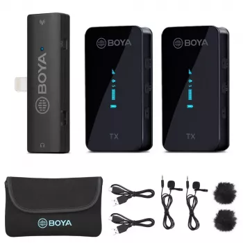 BOYA BY-XM6-S4 2,4 GHz dviejų kanalų belaidė lavalier mikrofonų sistema su USB-C, skirta fotoaparatams, išmaniesiems telefonams ir kompiuteriams
