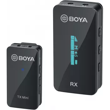 BOYA BY-XM6-S1 Mini 2,4 GHz belaidė mikrofonų sistema su ausine mikrofono, OLED imtuvu, 100 m veikimo nuotolis