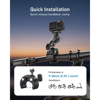 TELESIN Magic Arm Clamp Mount, skirtas DJI Osmo Action 5 Pro/4/3, Osmo 360, GoPro, Insta360 – S3-HBM-14-TDJ