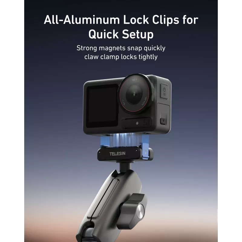 TELESIN Magic Arm Clamp Mount, skirtas DJI Osmo Action 5 Pro/4/3, Osmo 360, GoPro, Insta360 – S3-HBM-14-TDJ