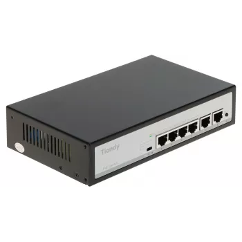 Tiandy TC-P3S06 4 prievadų PoE komutatorius su 2 aukštyn nukreiptais prievadais, 65W biudžetas, IEEE 802.3af/at, nevaldomas, stalinis/sieninis