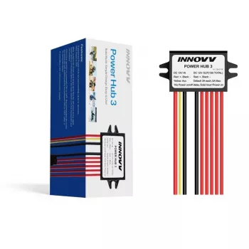 INNOVV Power Hub 3 – vandeniui atsparus 12V maitinimo skirstytuvas 5 įrenginiams su baterijos apsauga ir saugikliais