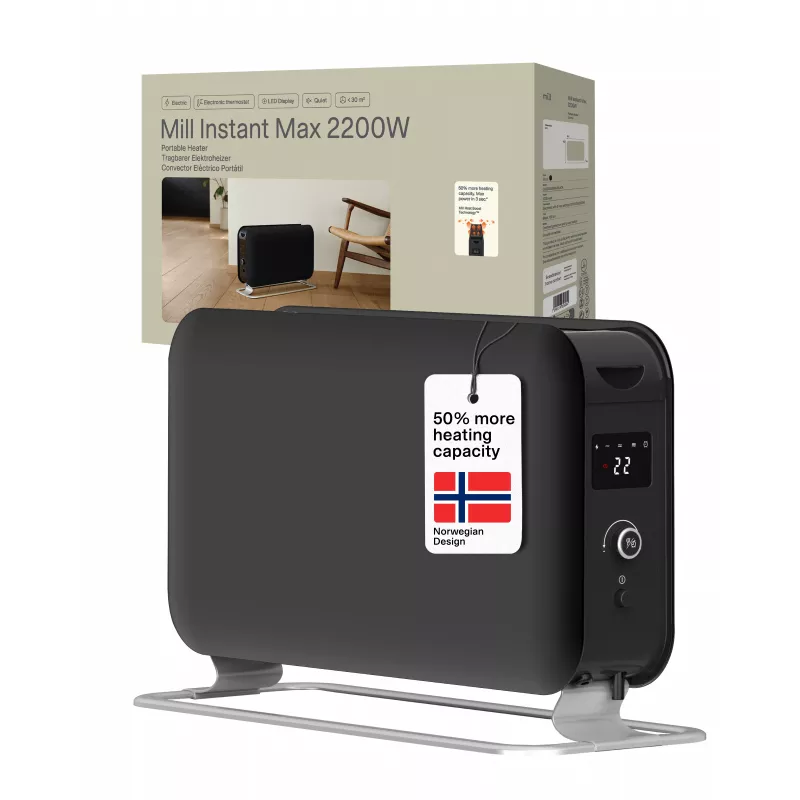 Mill Instant Max LED nešiojamas konvekcinis šildytuvas, 2200 W, juodas
