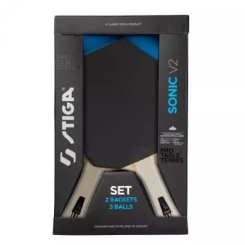 STIGA Sonic V2 Hobby stalo teniso rinkinys – 2 raketės, 3 kamuoliukai, tinklas su stulpeliais