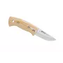 Helle Berget fiksuoto peilio ašmenų peilis, 100 mm Sandvik 12C27 nerūdijančio plieno drop point ašmenys, smėlio spalvos canvas micarta rankena, pilnas tangas, odinė makštis, 220 mm bendras ilgis