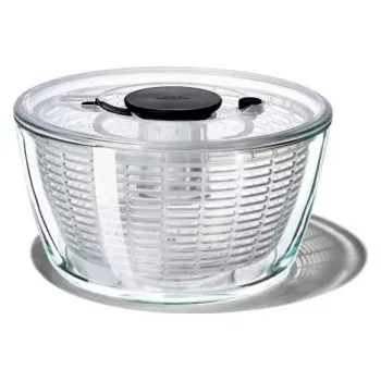 OXO Good Grips Glass Salad Spinner 2-in-1 su serviravimo dubeniu, 5,5 Qt, skaidrus/baltas