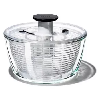 OXO Good Grips Glass Salad Spinner 2-in-1 su serviravimo dubeniu, 5,5 Qt, skaidrus/baltas