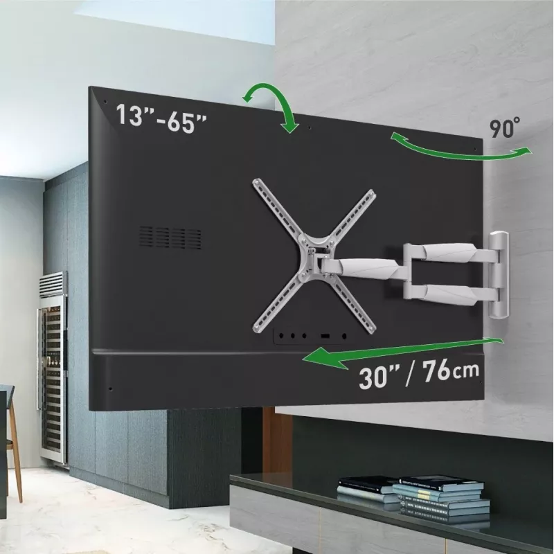 Barkan BM343XLW pilno judesio TV laikiklis prie sienos 13-65 colių ekranams, 36kg, baltas