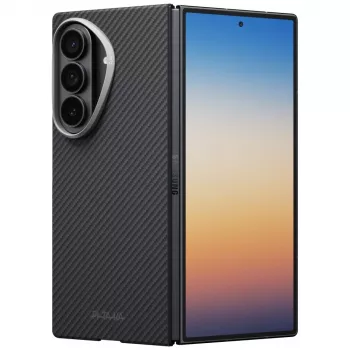 PITAKA Edge Case, skirta Samsung Galaxy Z Fold 8 Ultra – aramidinio pluošto apsauginis dangtelis, juoda/pilka (Overture Black)