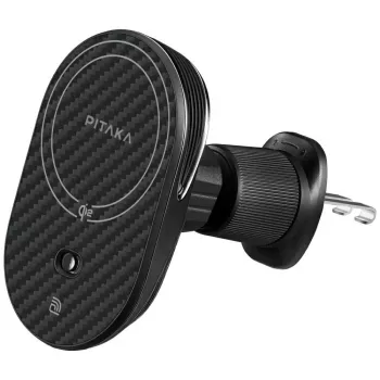 PITAKA MagEZ Pro 2 Qi2 15W NFC MagSafe automobilinis laikiklis su belaidžiu įkrovimu, juodai pilkas