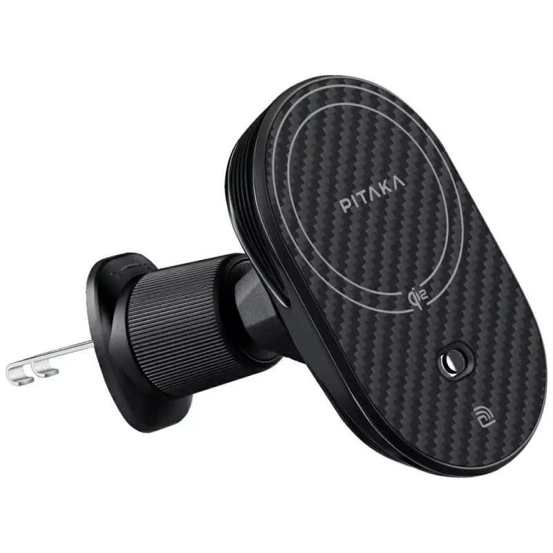 PITAKA MagEZ Pro 2 Qi2 15W NFC MagSafe automobilinis laikiklis su belaidžiu įkrovimu, juodai pilkas
